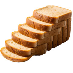 Sliced wheat bread loaf stack, golden brown crust, freshly baked, isolated on transparent background