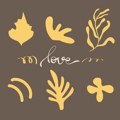 Fall abstract shapes with warm tones on dark background. Cozy rustic seasonal layout