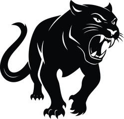 black cat vector illustration, angry wildcat hunting, silhouette vector icon isolated on transparent background
