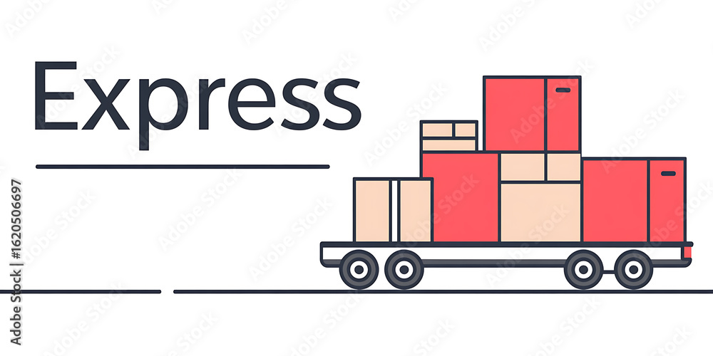 Aufkleber express delivery: boxes stacked on a flatbed being transported. the design emphasizes speed and effi