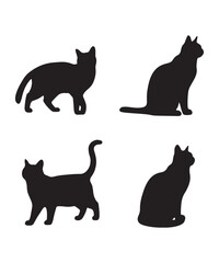 Black Cat Silhouettes in Various Sitting and Walking Poses
