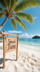 Beach Resort Summer Offers - Tropical Paradise Getaway with Palm Trees and White Sand for June Travel Deals and May Vacation Planning