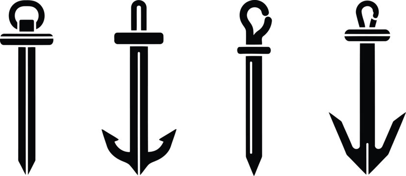 Tent Anchor Silhouette Icon Vector Set for Camping and Outdoor Security