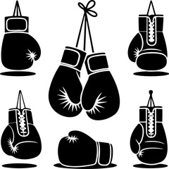 unique black silhouette vector illustrations of boxing gloves