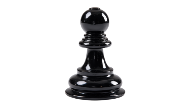 Black Chess Pawn Stands Alone on a White Background, Symbolizing Strategy and Focus in a Game of Intellect and Patience