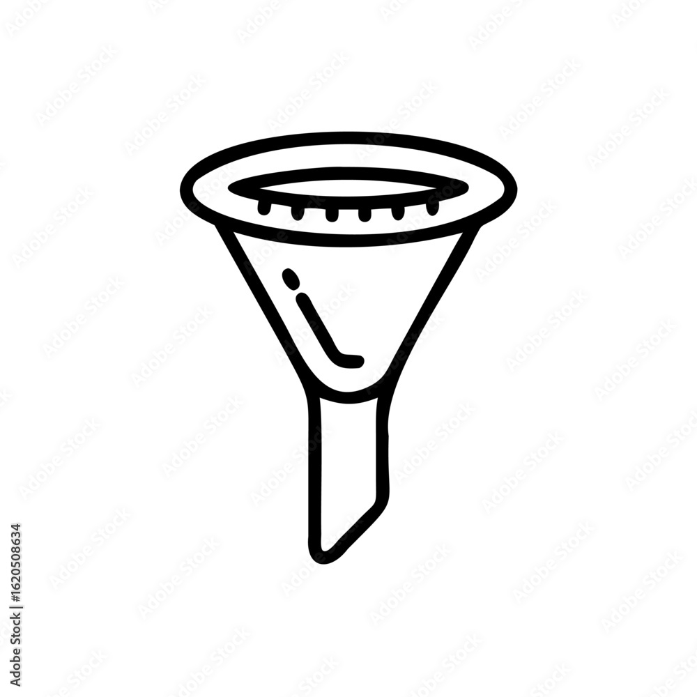 Poster outline funnel icon with internal dots lines simple graphic