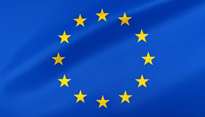 European Union flag with twelve gold stars arranged in circle on blue field, centrally isolated