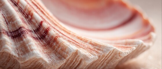 Seashell Close-up with Pink and White Stripes, Ocean Beauty, Nature