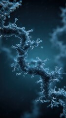 Virus cell structure with spikes on a dark blue gradient background