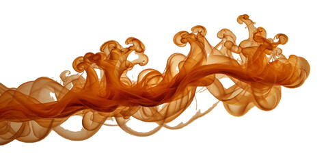 Beautiful orange smoke plume isolated on transparent background. bright orange paint color powder festival background, Colorful drop paint swirl isolated on transparent background	