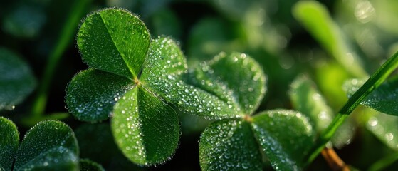 Dew Covered Shamrock, Symbol of Irish Luck and St. Patrick's Day