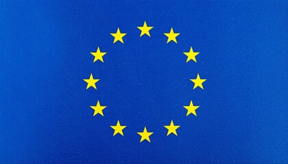 European Union flag with twelve gold stars arranged in circle on blue field, centrally isolated