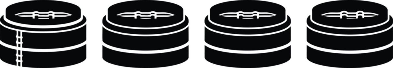 Bamboo Steamer Silhouette Icon Vector Set for Culinary and Kitchen Use