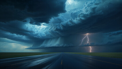 Fototapeta premium Dramatic Storm Clouds Gather Above Open Road Landscape View