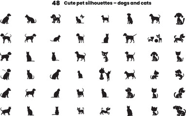 "Adorable Dog and Cat Silhouette Set – Cute Pet Vector Collection"