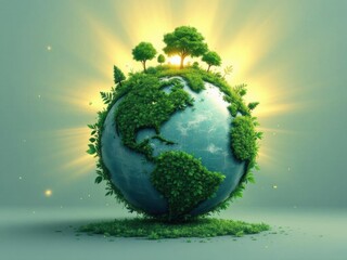 Earth day environmental concept. A lush green world with trees, symbolizing harmony between nature and Earth.