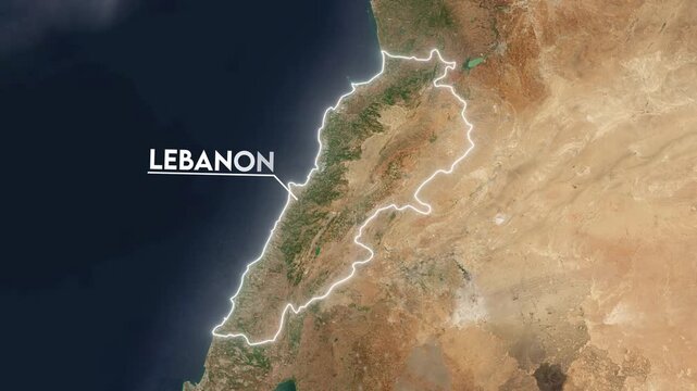 Zoom from Earth to Lebanon. Glow outline map animation satellite view with highlighted country borders. Cinematic documentary 3d world map animation highlights aerial views, tourism, and travel. 4k