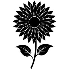 Black sunflower silhouette with leaves white vector