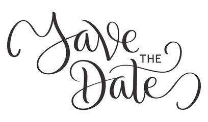 SAVE THE DATE black brush lettering banner on transparent background