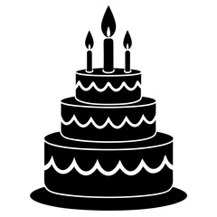 Black tiered cake with three candles birthday cake