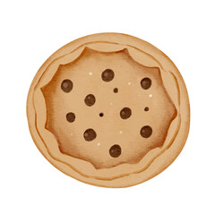 Sweet holiday cookie element. Watercolor baked good with chocolate pieces. Hand drawn for seasonal design