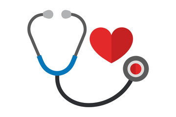 Stethoscope and red heart symbol representing healthcare and cardiology