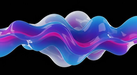 Abstract glossy blue, purple, pink, and white fluid shapes.