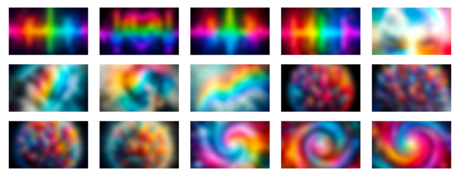 Abstract rainbow spectrum gradients and swirls with vibrant color blends and energetic visual effects