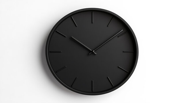 Monochrome Minimalist Wall Clock: A modern timepiece featuring a sleek black design, perfect for minimalist interiors, mounted on a clean white background.