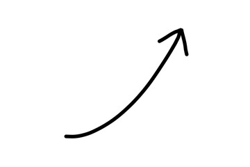 Steep upward black arrow, hand drawn sketch arrow pointing up, growth and progress concept illustration, Rising upside arrow icon
