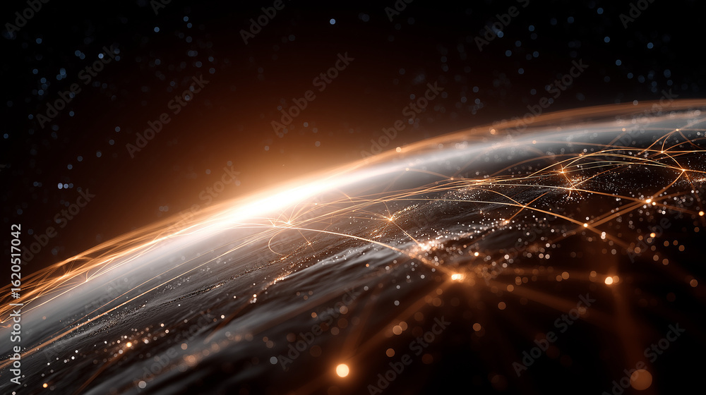 Poster global networked world: a mesmerizing view from space showcases the interconnectedness of our world.