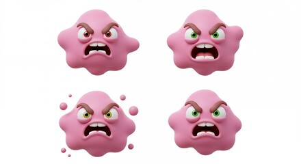 Fototapeta premium Angry pink cloud emoji illustrations