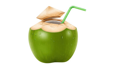 Fresh coconut with straw isolated on transparent background