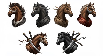 Diverse horse heads stylized portraits