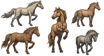 Diverse horse breeds illustration