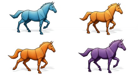 Four colored horses side view illustration