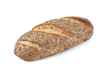 a loaf of bread with poppy seeds on a white surface