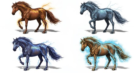 Four colorful horse illustrations