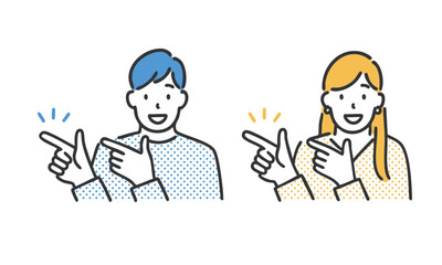 Side pointing business duo illustration, minimal line art illustration