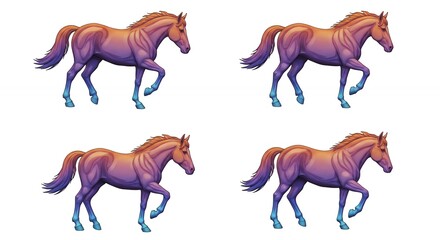 Four gradient horses in motion illustration