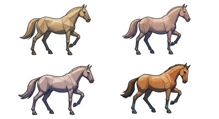 Four horse illustrations in different colors