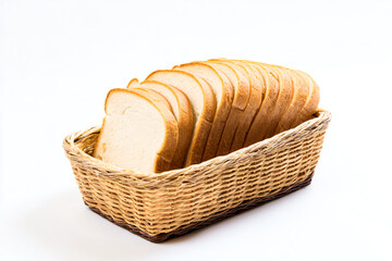 a basket of bread on a white surface