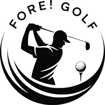 Dynamic Golf Swing Silhouette with Bold Typography and Circular Design Elements Vector