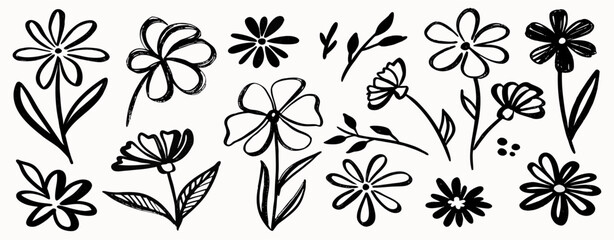 Hand-Drawn Flower Illustrations: Black and White Floral Designs