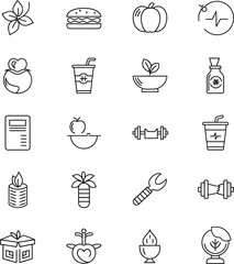 Vector doodle sketch food and drink icons set with illustrations of coffee, tea, cake, and more on a white background