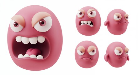 Pink cartoon emoji faces collection