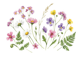 Wildflower bouquet isolated on transparent background