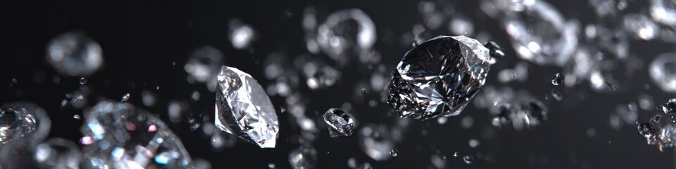 Sparkling diamonds with water droplets on a dark, elegant background