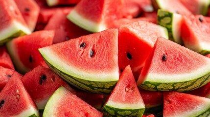 Fresh juicy watermelon slices arranged on a rustic wooden surface highlighting summer fruit refreshment and healthy eating concepts




