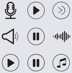 minimalist icon pack of sound editing and playback silhouette vector art illustration, media player icons set